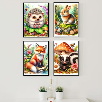 Axquilon 4 Pack Animal Diamond Art Kits for Adults- 9.8x13.7inch | Cute Diamond Painting Kits for Beginners, 5D DIY Round Full Drill Fox Gem Art for Adults, Paint by Diamonds - color: 4 Pack Animal