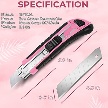 1Pack Box Cutter Retractable, Snap Off Utility Knife, Razor Knife - color: Pink/Black
