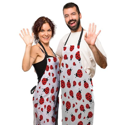 Cute Cooking Apron for Women Red Ladybug Mans Aprons for Cooking Funny for Kitchen Cooking Restaurant BBQ Painting Crafting Gardening 27” (W) x 31” (H), Waterproof Apron - color: Red Ladybug
