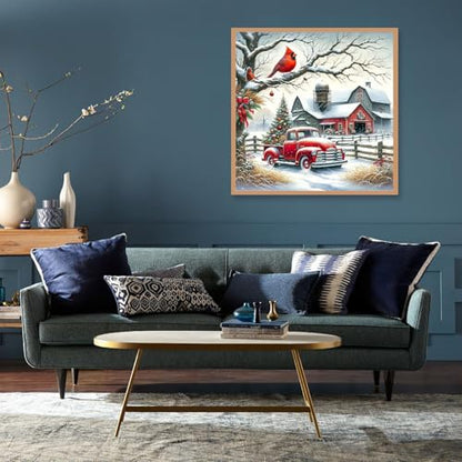 KTHOFCY 5D DIY Winter Landscape Diamond Painting Kits for Adults,Christmas Truck Full Drill Embroidery Cross Stitch Crystal Rhinestone Paintings Pictures Arts Wall Decor Painting Dots Kits 14X14 inch
