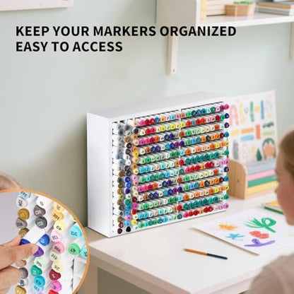 AUTOARK Wooden Marker Storage Organizer,White,AHK-066 | Holds 270 Markers,Pens,Pencils & Art Supplies,Vertical Space-Saving Desk Storage - size: 270 Markers