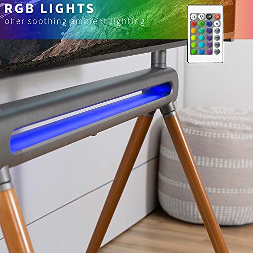 VIVO Artistic Easel 49 to 70 inch LED LCD Screen, Studio TV Display Stand with RGB Lighting, Adjustable TV Mount with 4 Wooden Legs, STAND-TV70D