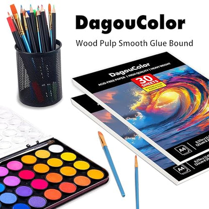 DagouColor Watercolor Paper Pad, 30 Sheets - Ocean Blue, A4, 1 Pack | 140lb/300gsm Cold-pressed Paper, Artist Book for Adults Beginners, Painting, Drawing, Mixed Media - color: Ocean Blue