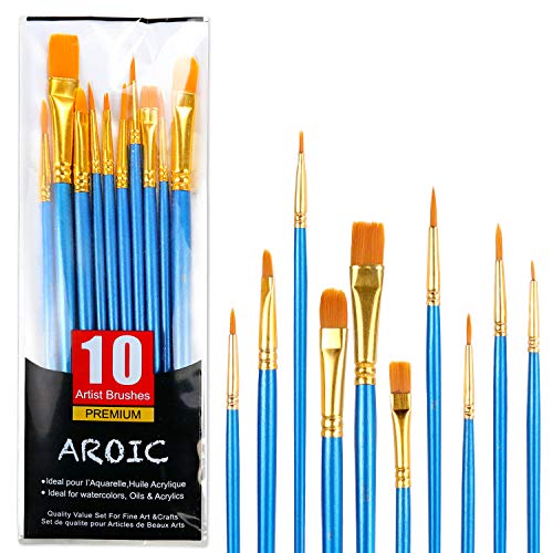AROIC 10 Pcs Paint Brushes, Acrylic Oil Watercolor Painting Brush Set - size: 10pcs-blue