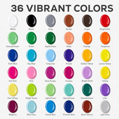Acrylic Paint Set, 36 Colors, 4 oz/120ml Bottles | Rich Pigments, Water Proof, For Artists, Beginners and Kids, Canvas Rocks Wood Ceramic Fabric - color: 120ml 36 Colors