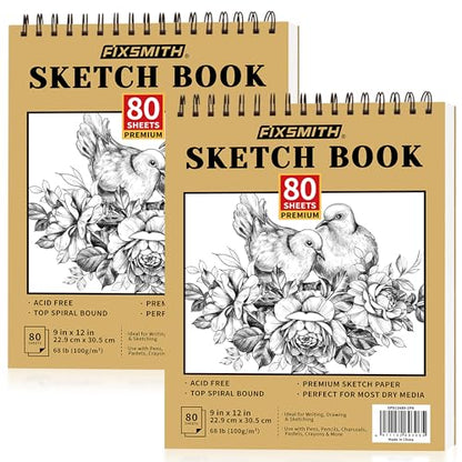 FIXSMITH 9"X12" Sketch Book, 100 Sheets, 68 lb/100gsm Sketchbook, 2 Pack | Acid Free Drawing Paper | Top Bound Artist Sketch Pad | for Kids, Beginners, Artists & Professionals | Bright White - color: Tan, size: 9"x12"-2 Pack