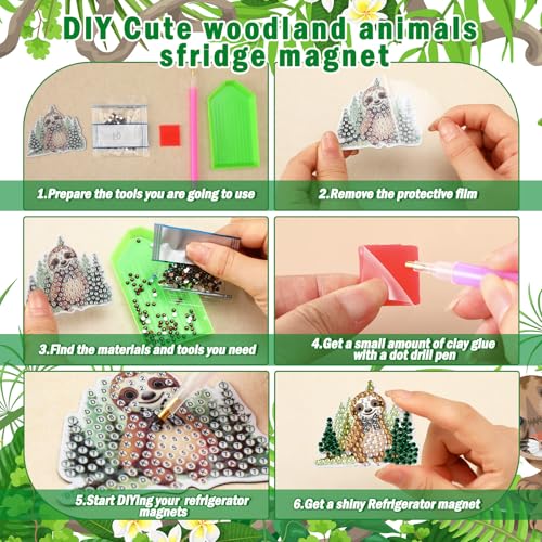 Xuhal 30 Pcs Wildlife Diamond Painting Magnets Diamond Art Kits for Adults | Forest Animal Refrigerator Magnets, 5D Rhinestone Fridge Magnetic Sticker, Zoo Animal Diamond Club Gifts, Small DIY Crafts - color: Woodland
