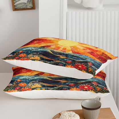 AILONEN Colorful Flower Duvet Cover Set King Size, Boho Sun and Ocean Bedding Set,Abstract Printed Soft Quilt Cover Cover + 2 Pillowcases,3 Pieces - color: S11, size: King