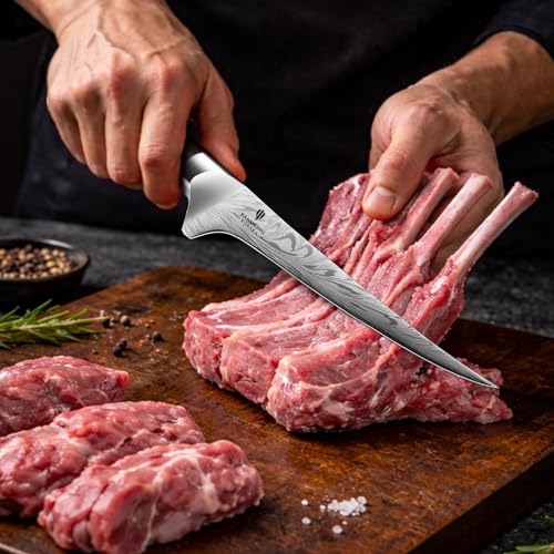 Fillet Knife 7 Inch, Powder Steel Boning Knife | High Carbon Japanese Filleting Knives, Ultra Sharp Deboning Knives for Meat Cutting with Ergonomic Pakkawood Handle - size: 18.2CM