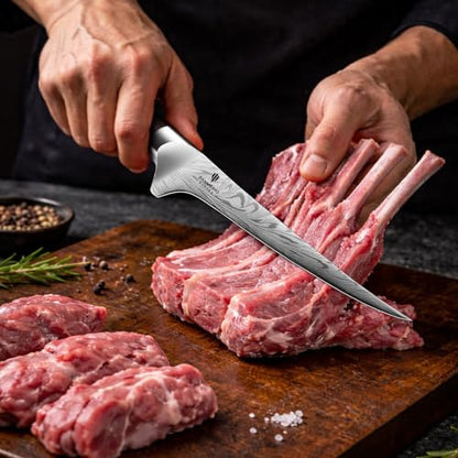Fillet Knife 7 Inch, Powder Steel Boning Knife | High Carbon Japanese Filleting Knives, Ultra Sharp Deboning Knives for Meat Cutting with Ergonomic Pakkawood Handle - size: 18.2CM
