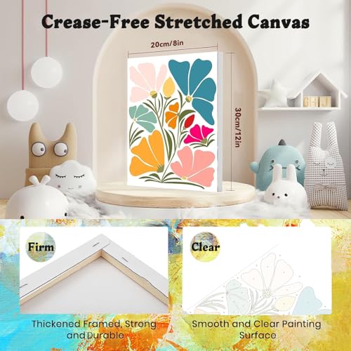 4 Pack Flower Paint by Numbers for Adults with Framed Canvas - Wooden Easel - color: BKH2183+BKH2184+BKH2185+BKH2186