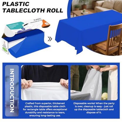 54IN X 160FT Plastic Table Cover Roll with Cutter Box, Cut to Size Plastic Table Cloths for Parties, Birthday, (Blue, 54"x1920") - color: Blue, size: 1920" x 54" (Rectangular)