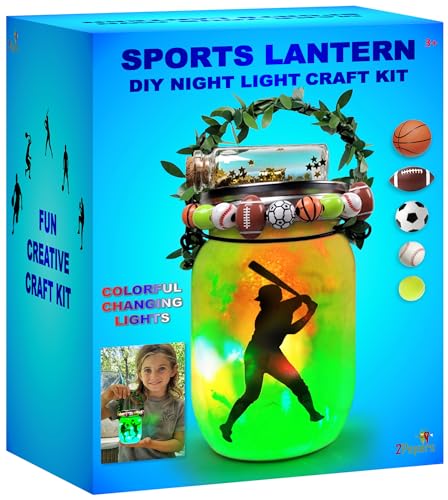 Make Your Own Sports Night Light Lantern Jar Arts & Crafts For Boys And Girls, Football, Soccer, Basketball, Tennis & Baseball Gifts For Kids, DIY Art Kit Age 4 5 6 7 8-12, Best Kids Birthday Present - color: Blue- Sports