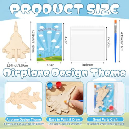 Saypacck 24 Pcs Airplane Party Favors Wooden Paint Craft Kits | DIY Painting Activity for Kids Parties, Includes Paints and Brush per Set, Goodie Bag Stuffers, Aviation Theme Projects - style: Airplane