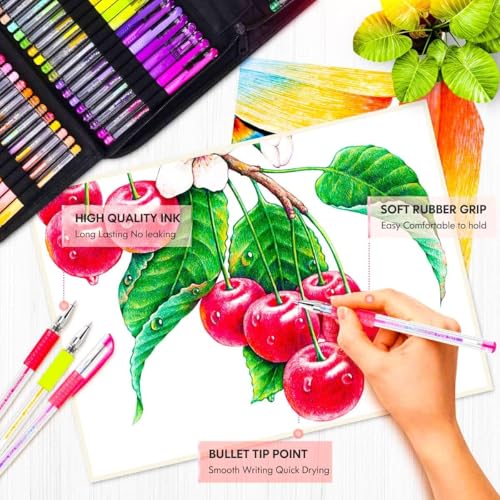 Soucolor 120 Gel Pens Set, Metallic Glitter Pastel,Refills,Drawing Kit Gift - color: Pink