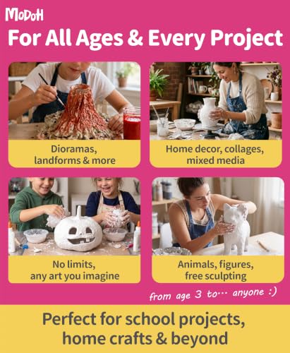 MODOH Instant Paper Mache Powder - 3.3 lbs White Papier Mache with Aluminum Mesh, Just Mix 3:1 with Water, Non-Toxic, Certified Safe for Kids & Adults, Great for School Projects & DIY Art - color: White