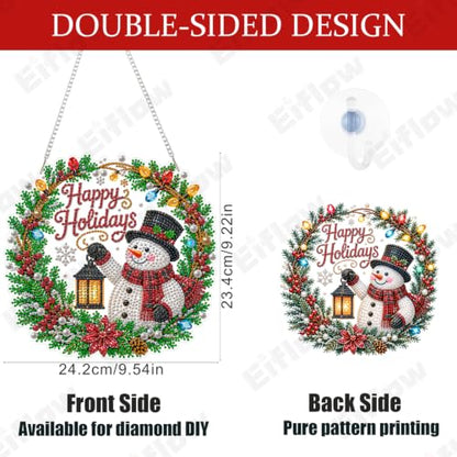 Eiflow Acrylic Diamond Art Pearl Kit for Adults Snowman Wreath, DIY Pearl Diamonds Painting Door Hanger Board Kit Diamond Art Painting Pendant Ornament (Happy Holiday) - color: Wreath