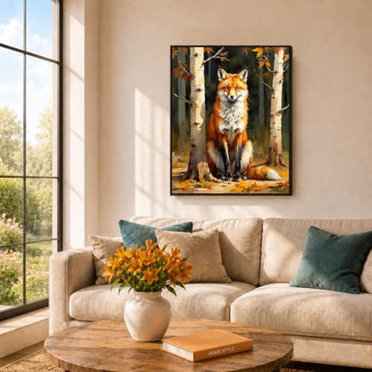 EnLvYY Paint by Numbers Kit for Adults 16x20in, (Unframed) DIY Acrylic Painting on Canvas, Autumn Forest Fox Animal, Beginner Relaxing Wildlife Wall Art for Living Room or Bedroom Decoration