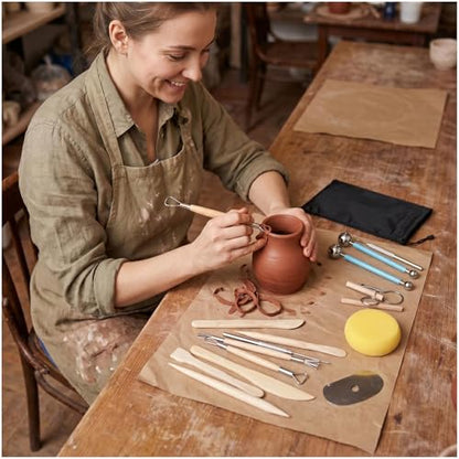 Pottery Tools & Clay Sculpting Kit | Perfect for Polymer, Air Dry & Ceramic Clay, Complete Set for Modeling, Trimming, Dotting, Carving & Shaping (Wood-48Pcs)