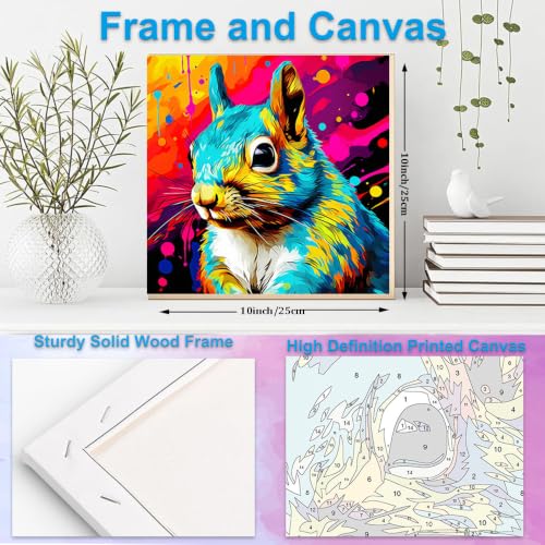 Artunion Framed Paint by Numbers Kit for Adults Beginners & Kids Ages 8-12,Colorful Squirrel Paint by Number with Frame,Animal Paint by Numbers Kit on Canvas 10 * 10 Inch Without Easel - color: ZXT-394-F