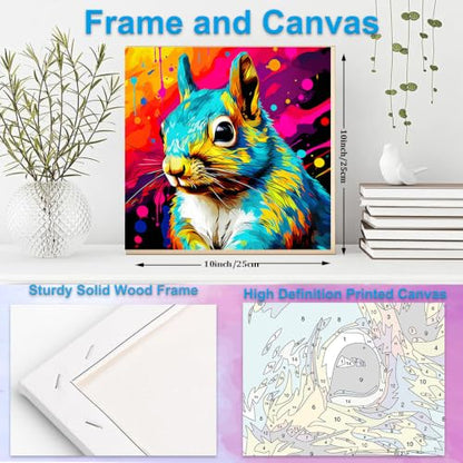 Artunion Framed Paint by Numbers Kit for Adults Beginners & Kids Ages 8-12,Colorful Squirrel Paint by Number with Frame,Animal Paint by Numbers Kit on Canvas 10 * 10 Inch Without Easel - color: ZXT-394-F