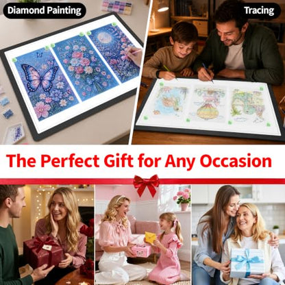 LEACUBER Rechargeable A2 Light Board 25.2''x18.4'', Large Magnetic Tracing Light Box with Side Buttons, Diamond Art Light Pad for Diamond Painting, LED Light Table for Sketching, Weeding Vinyl Black - size: A2
