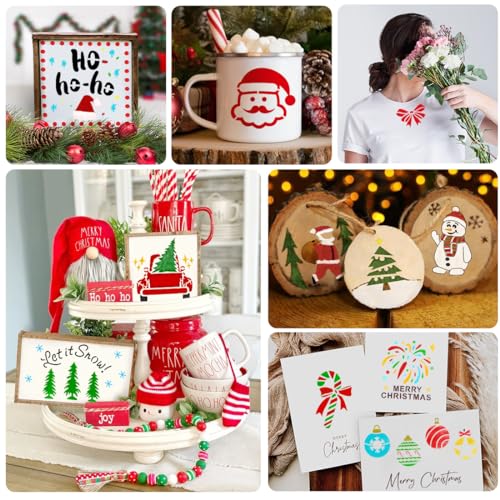 50 PCS Christmas Painting Stencils Reusable Christmas Stencils for Painting on Wood Rocks Canvas Fabric Glass Pottery 4x4 Inch - color: Christmas Stencils