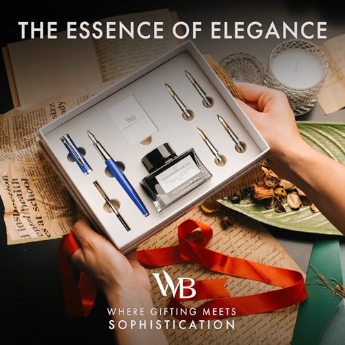 Wordsworth & Black Luxury Fountain Pen Set for Writing, 6 Nibs, Blue - color: Blue Chrome