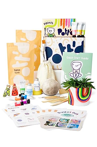 Pott'd Pottery Kit, Air Dry Clay Kit for Adults & Beginners | At Home Pottery Making Kit with Air Dry Clay, Tools, Paints, Brushes, Sealant and Step-by-Step Guide - style: Neon Paints