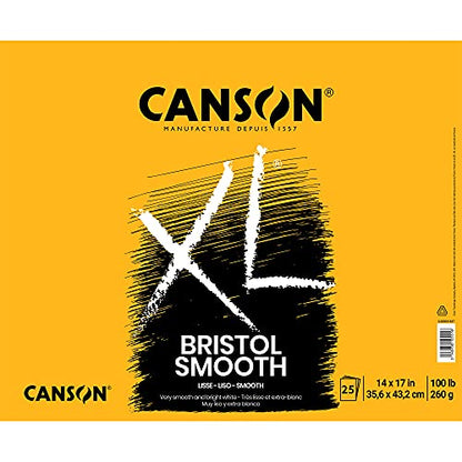 Canson XL Series Bristol Paper, Smooth, Foldover Pad, 14x17 inches, 25 Sheets (100lb/260g) - Artist Paper for Adults and Students - Markers, Pen and Ink - size: 14x17, style: Bristol, Smooth