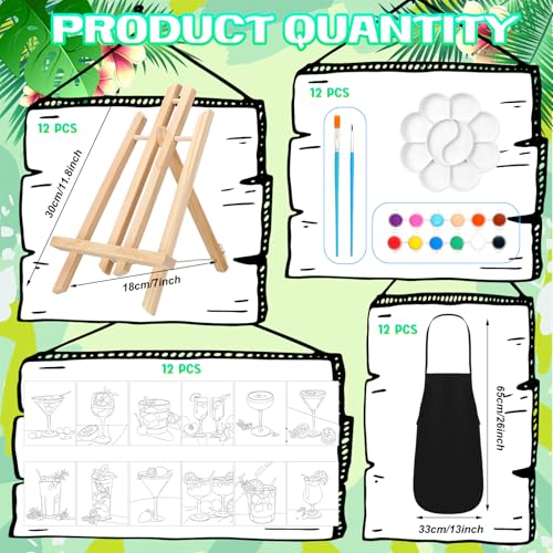 Motipuns 12 Set Cocktails Pre Drawn Canvas for Paint for Adults | 8 x 10 Inch, Sip and Paint Party Kit, Pre Printed Framed Canvas with Easels Paints Brushes Aprons, Party Adult Art Supplies - style: Cocktails