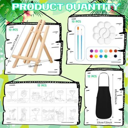 Motipuns 12 Set Cocktails Pre Drawn Canvas for Paint for Adults | 8 x 10 Inch, Sip and Paint Party Kit, Pre Printed Framed Canvas with Easels Paints Brushes Aprons, Party Adult Art Supplies - style: Cocktails