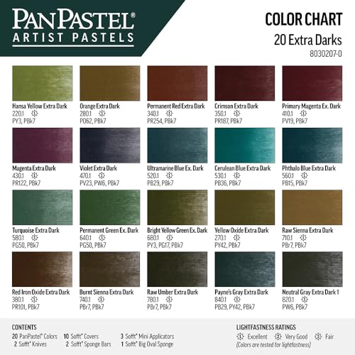 PanPastel Artist Pastels by GOLDEN, Extra Dark Shades Set, 20 Color, Professional Artist Pastels, Unique Pan Format (cake-like)