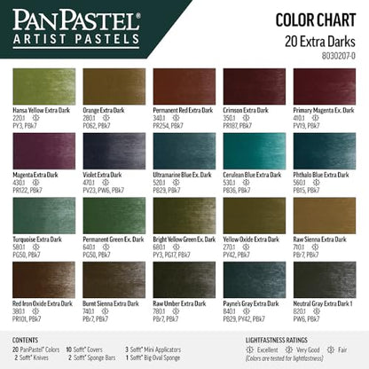 PanPastel Artist Pastels by GOLDEN, Extra Dark Shades Set, 20 Color, Professional Artist Pastels, Unique Pan Format (cake-like)