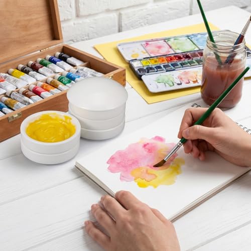 2 Pack Paint Palette Ceramic Watercolor Palette 5 Layers Stackable Mixing Trays Set Round Porcelain Artist Palettes Bowls with Lid for Gouache Pigment Chinese Ink Mixing White