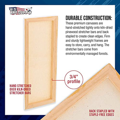 U.S. Art Supply 4 x 12 inch Stretched Canvas for Painting, 12oz Triple Primed, 6-Pack - Professional Artist Quality White Blank 3/4" Profile, 100% Cotton, Heavy-Weight Gesso - Acrylic Pouring, Oil - size: 4" x 12"