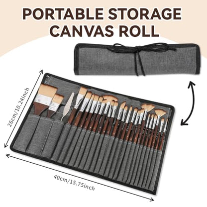 Bowitzki 25pcs Paint Brush Set,Professional Artist Paintbrush kit with Flat, Filbert, Fan, Dagger, Cat Tongue, Round, Angle, Spatula,Rigger for Oil, Acrylic Canvas Paintings, Body Face Painting (A)