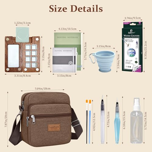Mini Watercolor Paint Set Travel, All-in-One Portable Pocket Painting Kit with Wooden Palette,Colours,Sketchbook, Brush&Water Cup,Clip,Complete Artist Supplies for Beginners, Adults, Outdoor Painting