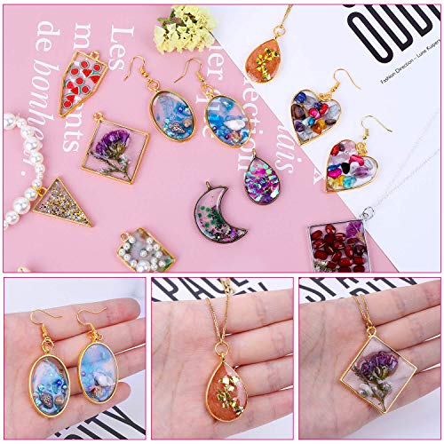 Shynek 60Pcs Hollow Frame Pendants - Resin Craft Bezels Jewelry Molds for Necklaces and Earrings Making Supplies