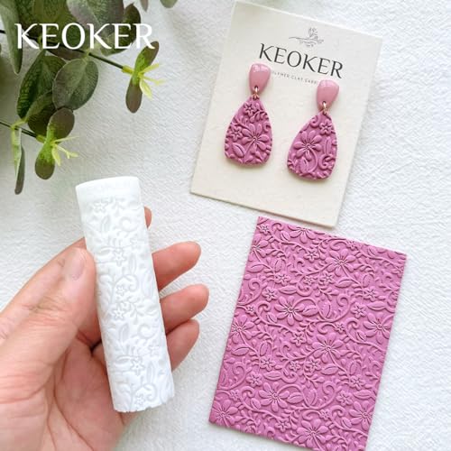 KEOKER Polymer Clay Texture Roller, Polymer Clay Roller for Making Earrings, Like Polymer Clay Texture Sheets, Great Work with Polymer Clay Cutters (Boho C), Floral C - color: Floral C