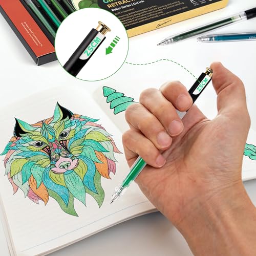 Green Retractable Glitter Gel Pens, 12 PCS Large Capacity Metallic Ink Pen - color: 12 Green