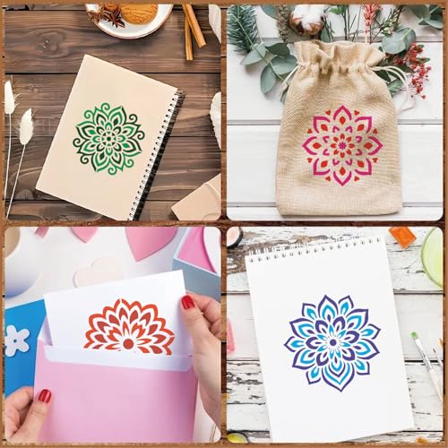Stencils 4in 50pcs Craft Paint Template Reusable Plastic Templates Mandala Style DIY Crafts Stencil Decoration for Fabrics Window Wall Home Wood(4inch 50 Pack)