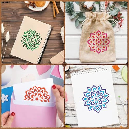 Stencils 4in 50pcs Craft Paint Template Reusable Plastic Templates Mandala Style DIY Crafts Stencil Decoration for Fabrics Window Wall Home Wood(4inch 50 Pack)