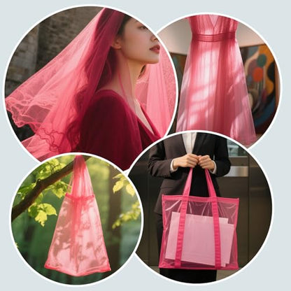 59" x 72"(2 Yards) Rose Pink Mesh Fabric | Slightly Stretchy for Sewing Projects, Backpack Pocket and Straps, Netting Clothes and Shopping Bag - color: Rose Pink