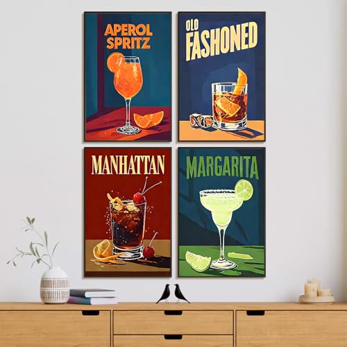 4 Pack Framed Paint by Numbers Kit for Adults Beginner with Wooden Easel, Cocktail Paint by Number Kits with Frame, DIY Acrylic Cocktail Painting by Numbers for Home Wall Decor Gift 8x12 inch - color: YOP4P11