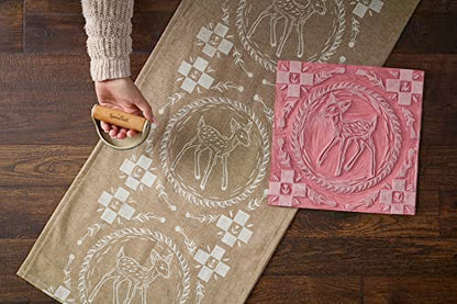 Speedball Block Printing Fabric Starter Kit, 7 Pieces – Includes Ink, Hard Brayer, Lino Handle and Cutters, Speedy-Carve Relief Carving Rubber - size: 7 Piece Fabric Kit