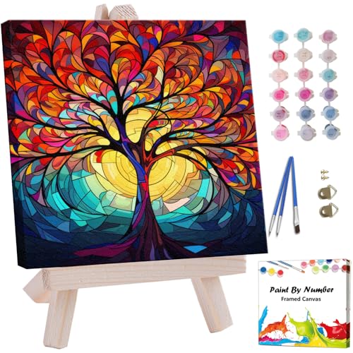 Artunion Framed Paint by Numbers Kit for Adults Beginners & Kids Ages 8-12,Tree of Life Paint by Number with Frame,Acrylic Paint by Numbers Kit on Canvas 10 * 10 Inch Without Easel - color: ZXT-190-F