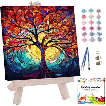 Artunion Framed Paint by Numbers Kit for Adults Beginners & Kids Ages 8-12,Tree of Life Paint by Number with Frame,Acrylic Paint by Numbers Kit on Canvas 10 * 10 Inch Without Easel - color: ZXT-190-F