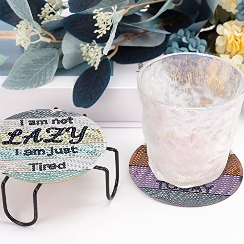 8 Pcs Diamond Painting Coasters, DIY Funny Inspirational Diamond Art Coasters with Holder, Crafts Kits for Adults, Beginners - color: Funny Inspirational