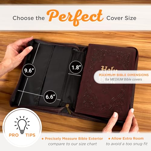 Christian Art Gifts Classic Vegan Leather Bible Cover for Men & Women: Hope & Future Encouraging Scripture Verse, Debossed Design, Sturdy Easy Carry Case, Pockets, Pen Loops Storage, Brown/Tan, Medium - size: Medium